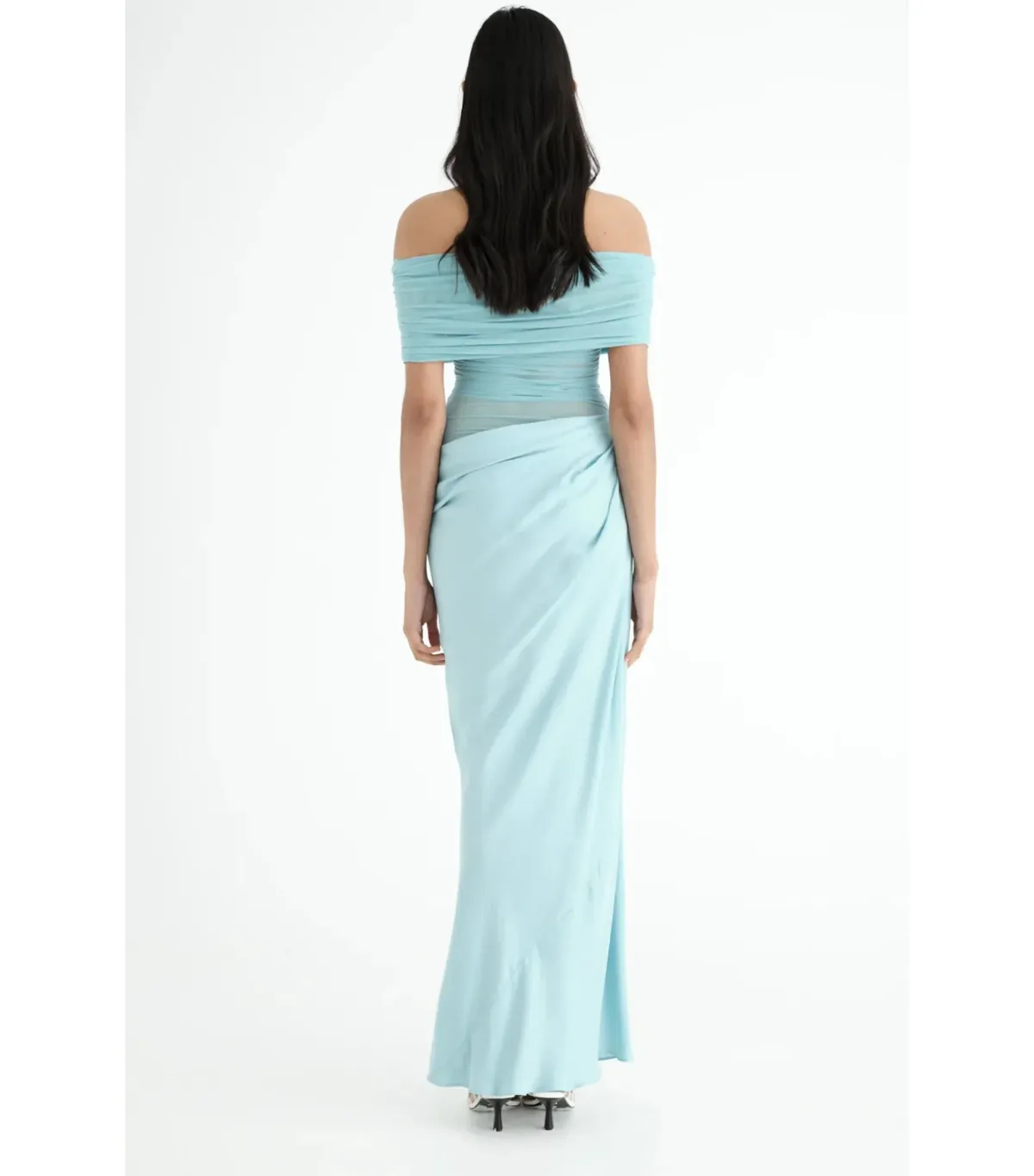Benni Nico Off Shoulder Maxi Dress Aqua Size AU 6 - Image 3