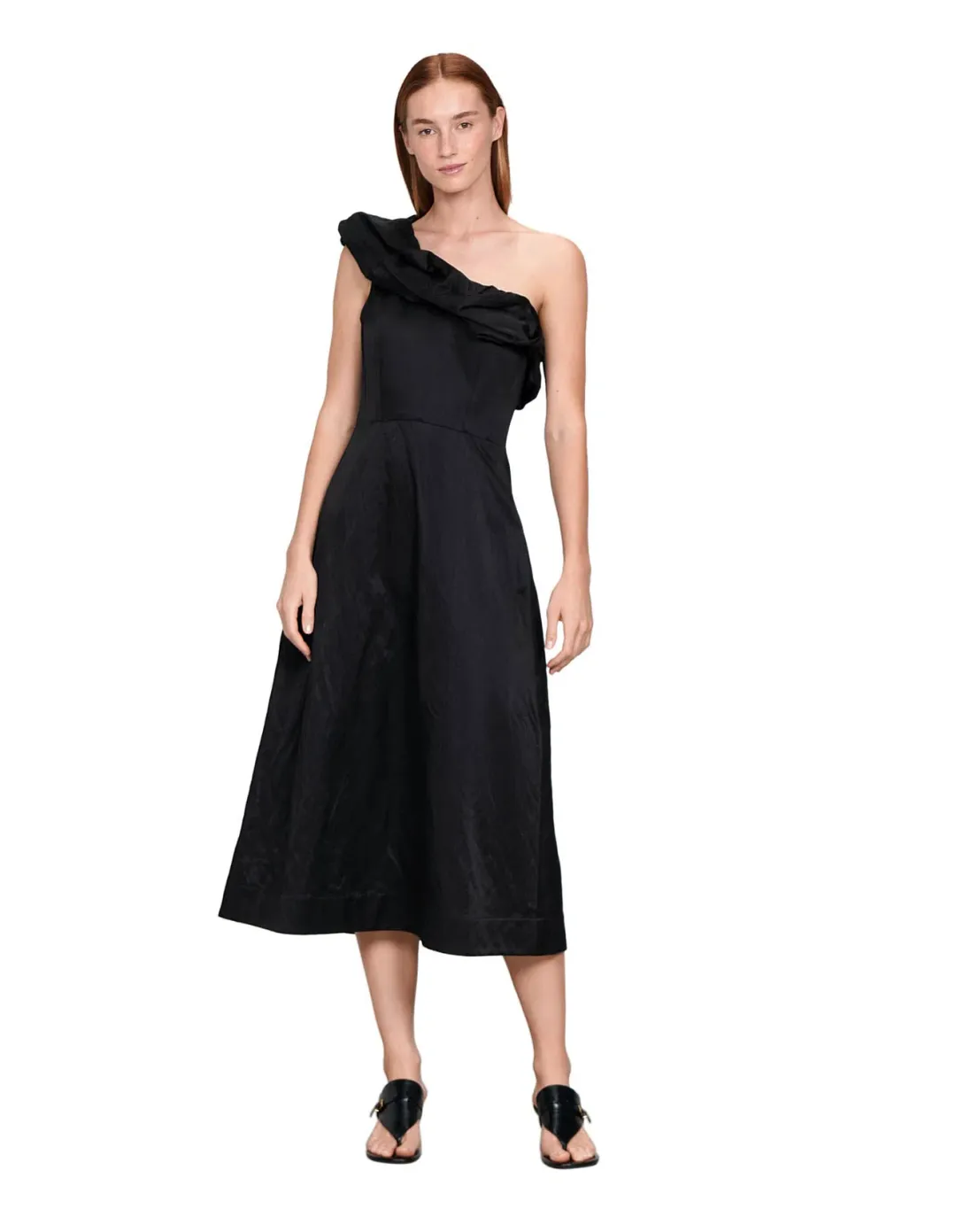 Veronika Maine Satin one shoulder black dress 14 for rent on The Volte - main image