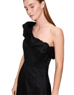 Veronika Maine Satin one shoulder black dress 14 for rent on The Volte - image 2