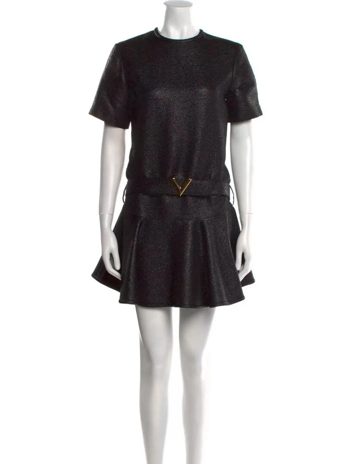 Louis Vuitton Black Wool Blend Belted Mini Dress Size 38 - Image 1