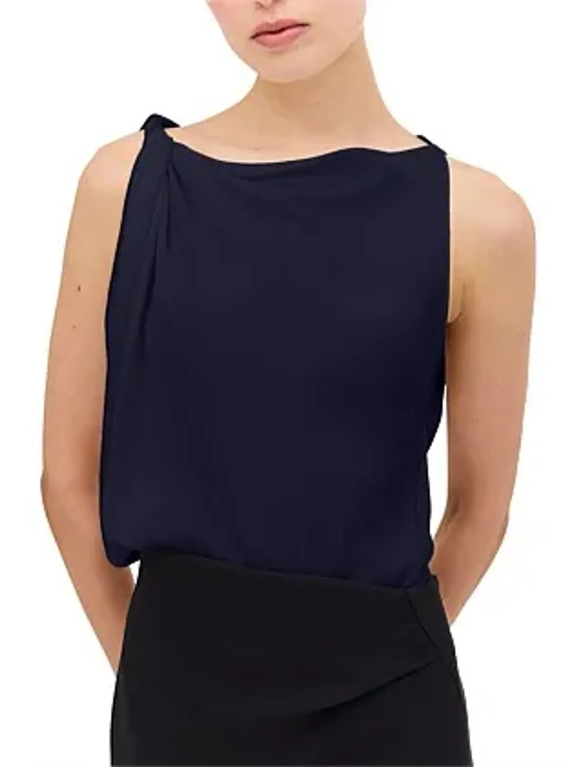 Bianca Spender Navy Satin Crepe Roma Top Navy Size 10 for rent on The Volte - main image
