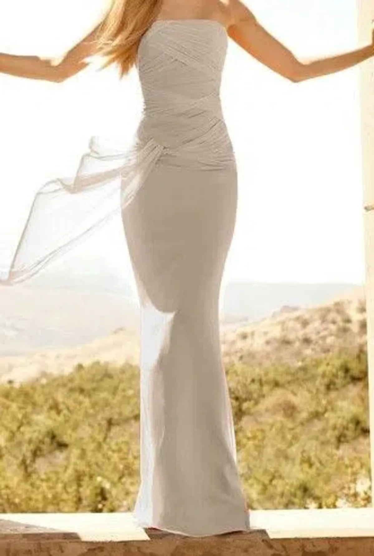 Vera Wang Strapless Chiffon Dress Light Grey Size 8 - Image 1