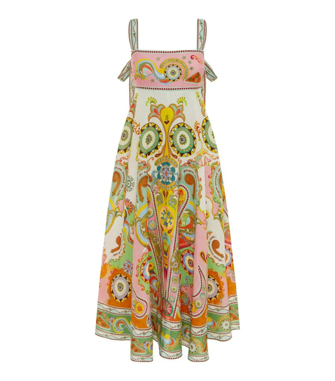 Alemais Pinball Linen Midi Dress Multi Size AU 16 for rent on The Volte - main image