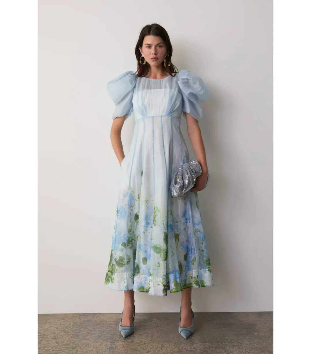 Aje Clementine Midi Dress Blue Hydrangea Size AU 16 for rent on The Volte - main image