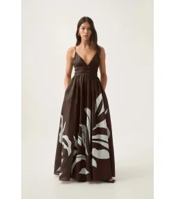 Aje Planetary Maxi Dress in Abstract Fern Carob Size AU 16 for rent on The Volte - image 1