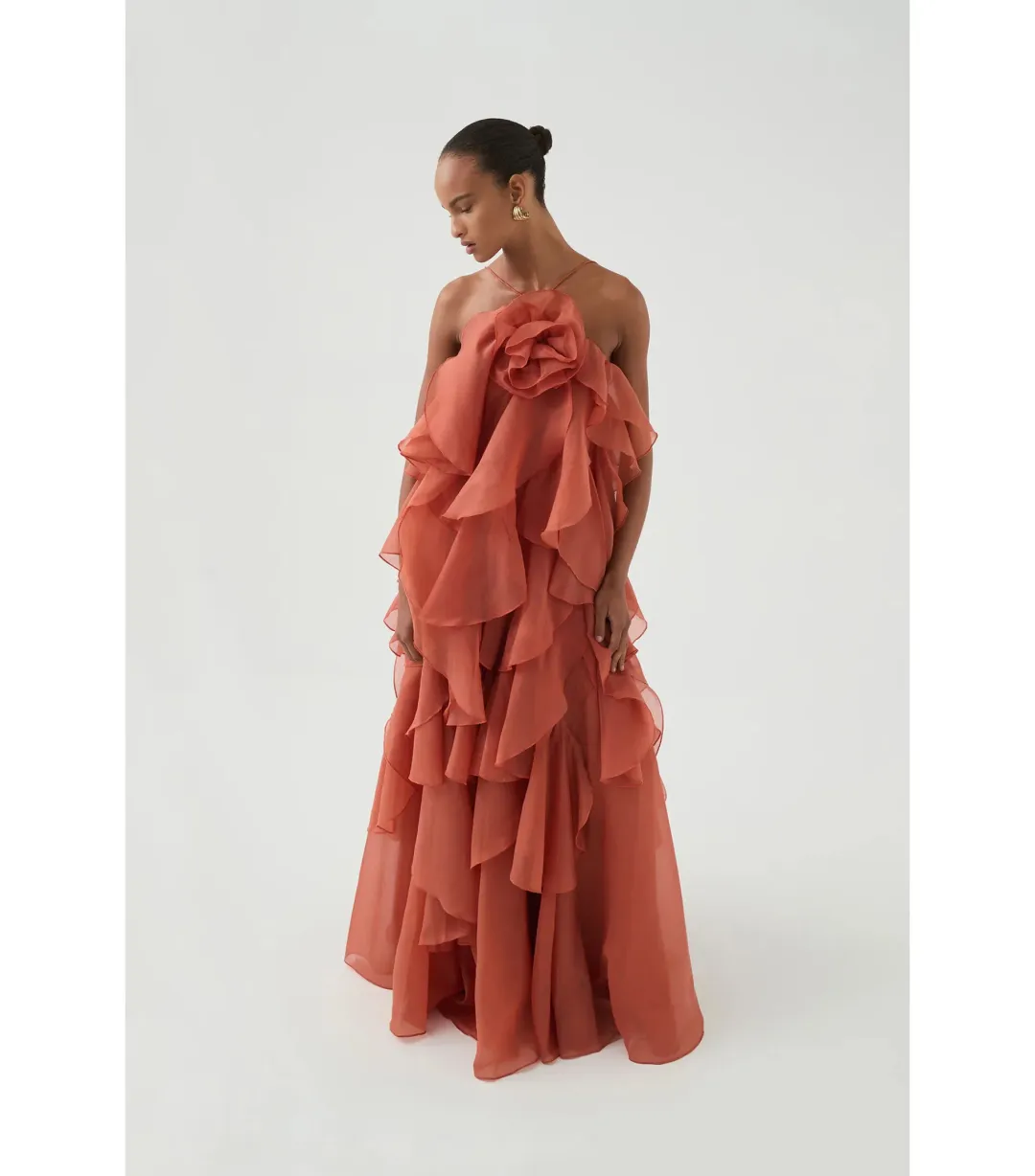 Aje Pandorea Layered Maxi Dress Coral Clay Size AU 6 for rent on The Volte - main image