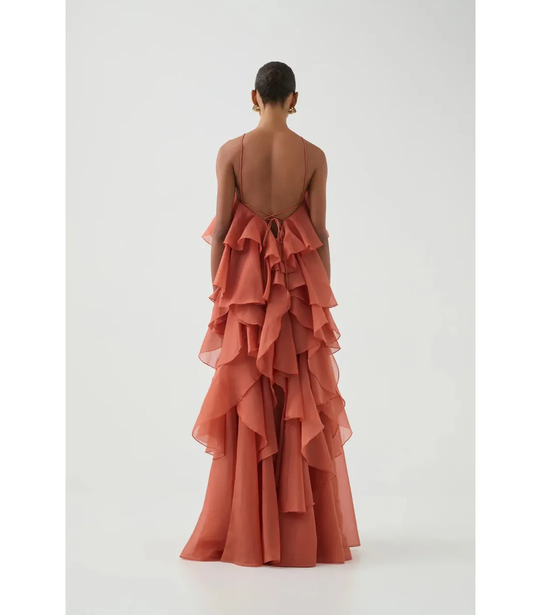 Aje Pandorea Layered Maxi Dress Coral Clay Size AU 6 for rent on The Volte - main image