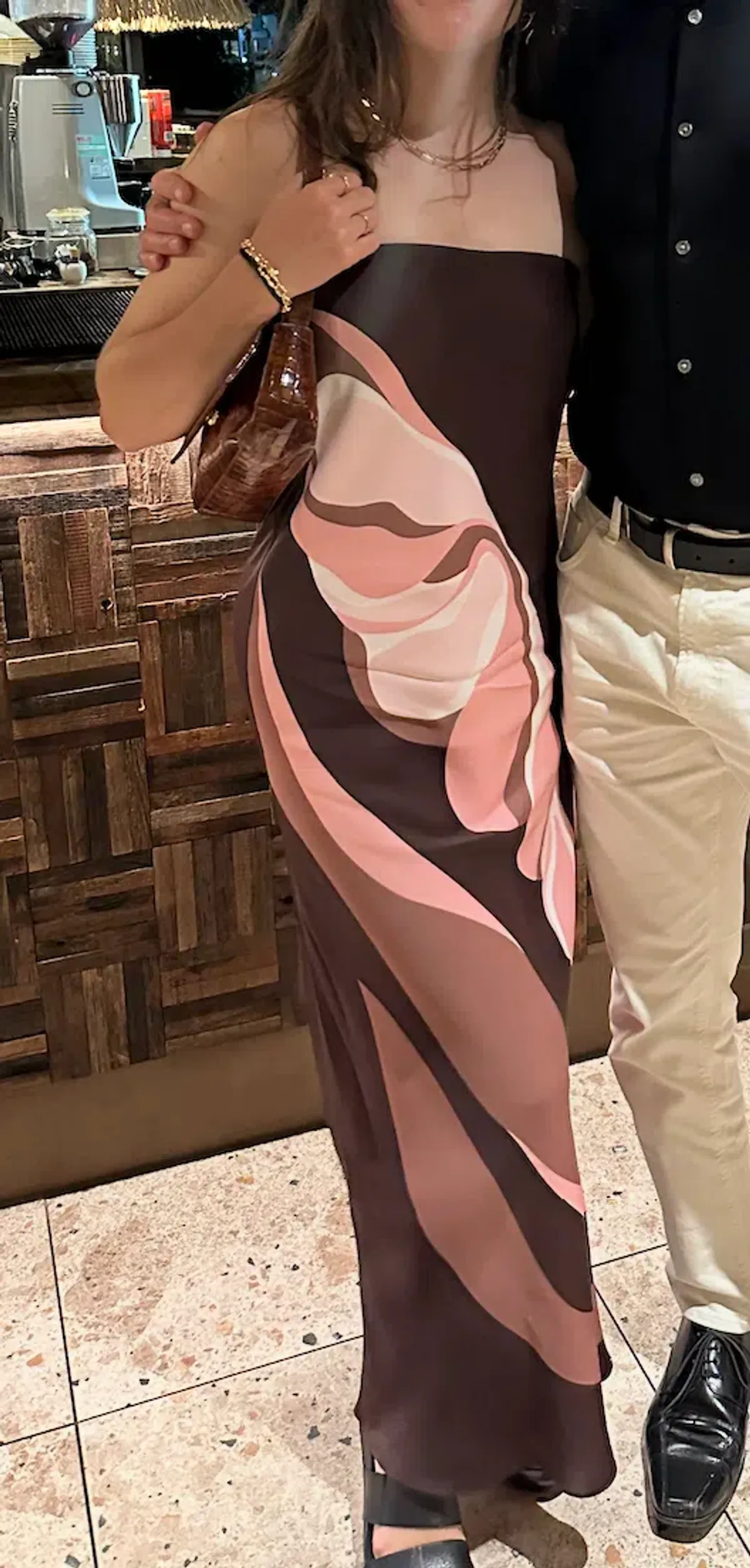 Witchery Strapless Maxi Dress Aubergine Print Size AU 10 - Image 5