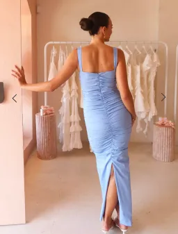 By Nicola Bay Gathered Maxi Dress Blue Size 10 for rent on The Volte - image 3
