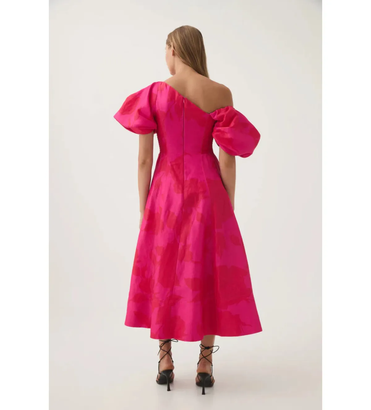 Aje Arista Tulip Sleeve Midi Dress in Florescent Rose Size AU16 - Image 3