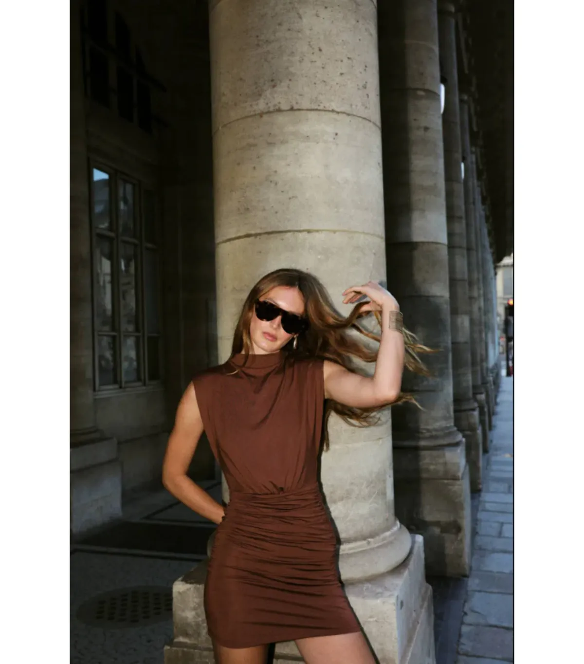 With Harper Lu Structured Shouldered Mini Dress Cafe Brown Size AU 12 - Image 7