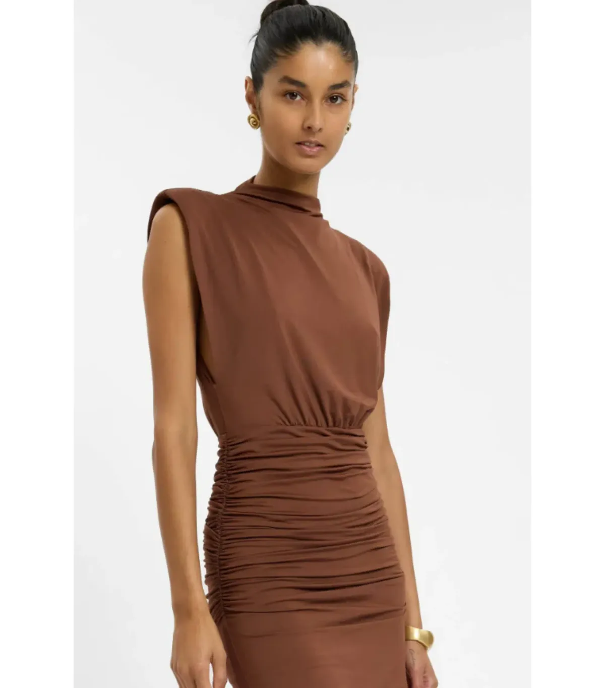 With Harper Lu Structured Shouldered Mini Dress Cafe Brown Size AU 12 - Image 2