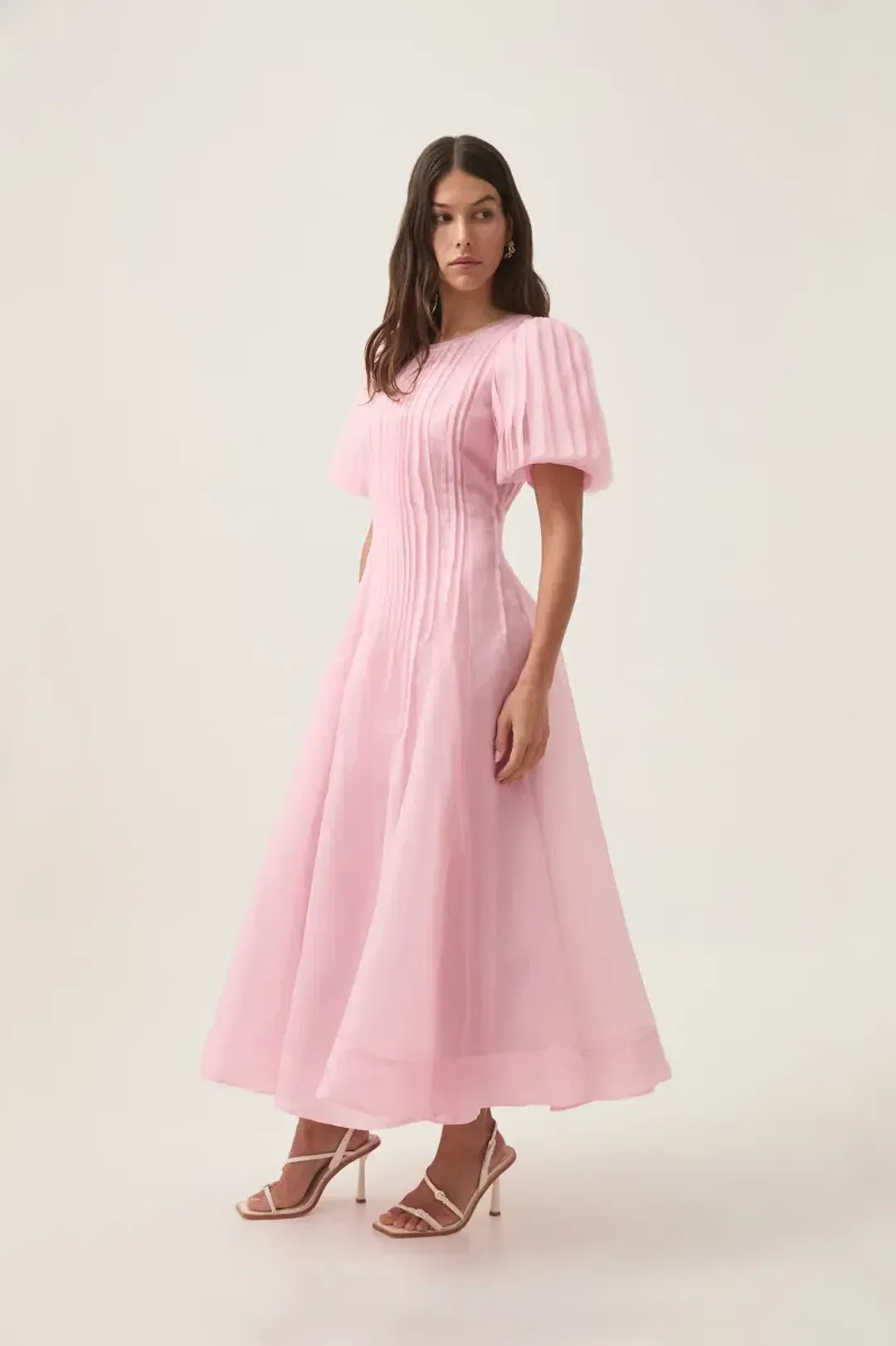 Aje Nova Pleated Midi Dress Chalk Pink Size AU 12 for rent on The Volte - main image