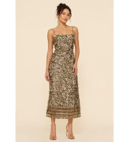 Rachel Gilbert Posie Midi Dress in Gold Size 3/AU12 for rent on The Volte - image 1