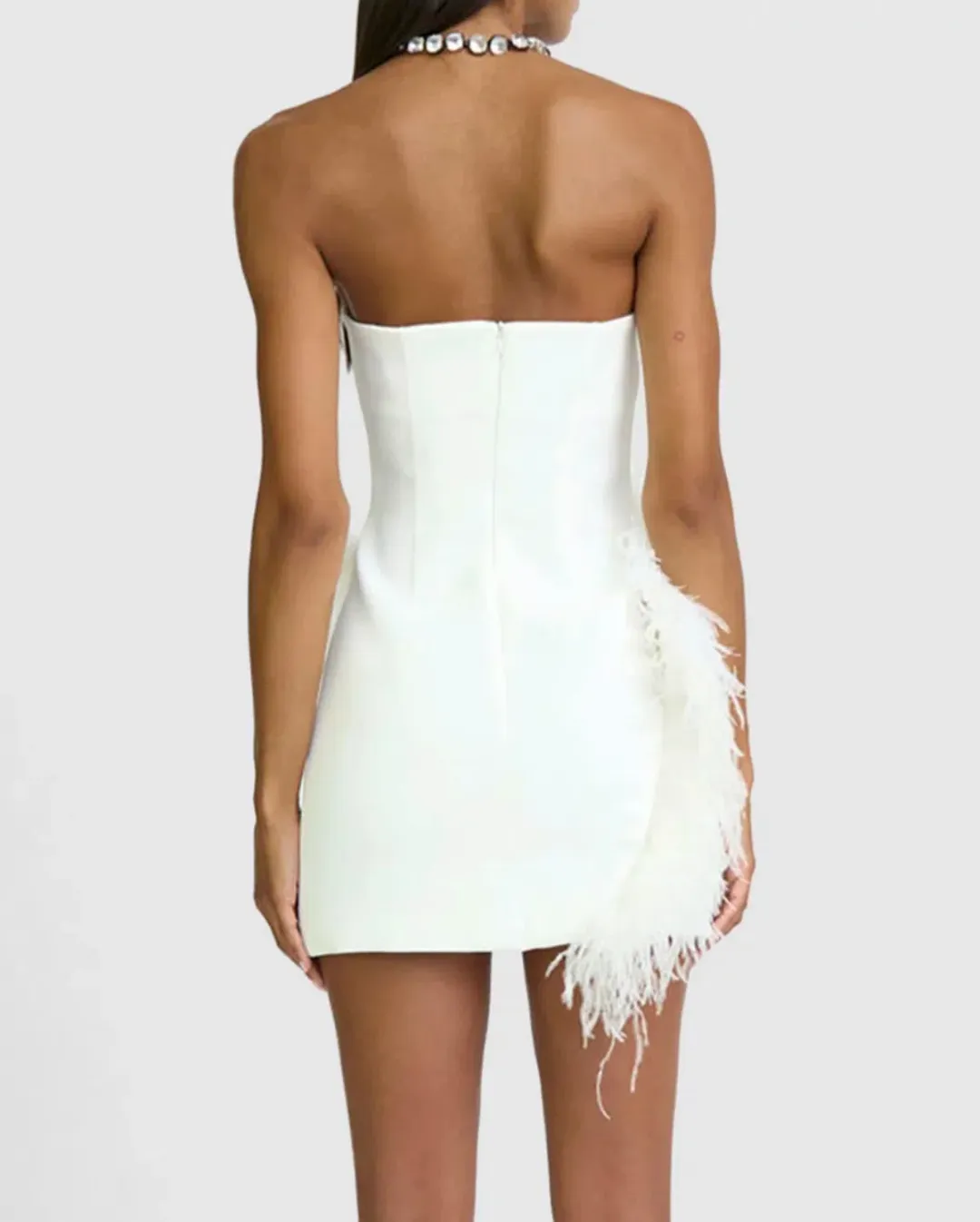 By Johnny Sadira Spiral Feather Mini Dress White Size 8 for rent on The Volte - main image