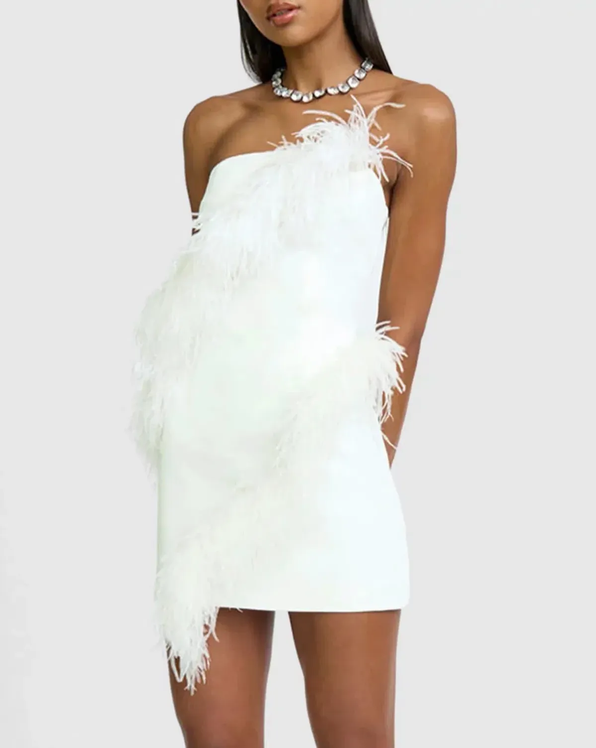 By Johnny Sadira Spiral Feather Mini Dress White Size 8 - Image 1