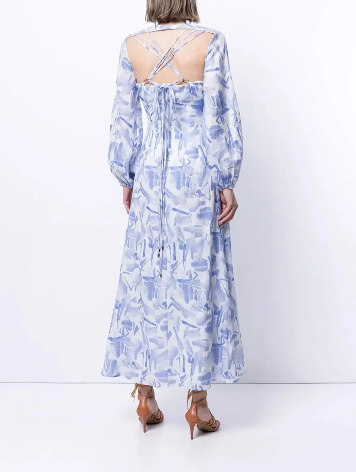 Rachel Gilbert Faris Abstract Print Dress Blue/White Size 3/AU 14 - Image 4
