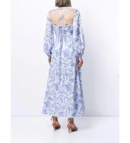 Rachel Gilbert Faris Abstract Print Dress Blue/White Size 3/AU12 for rent on The Volte - image 2