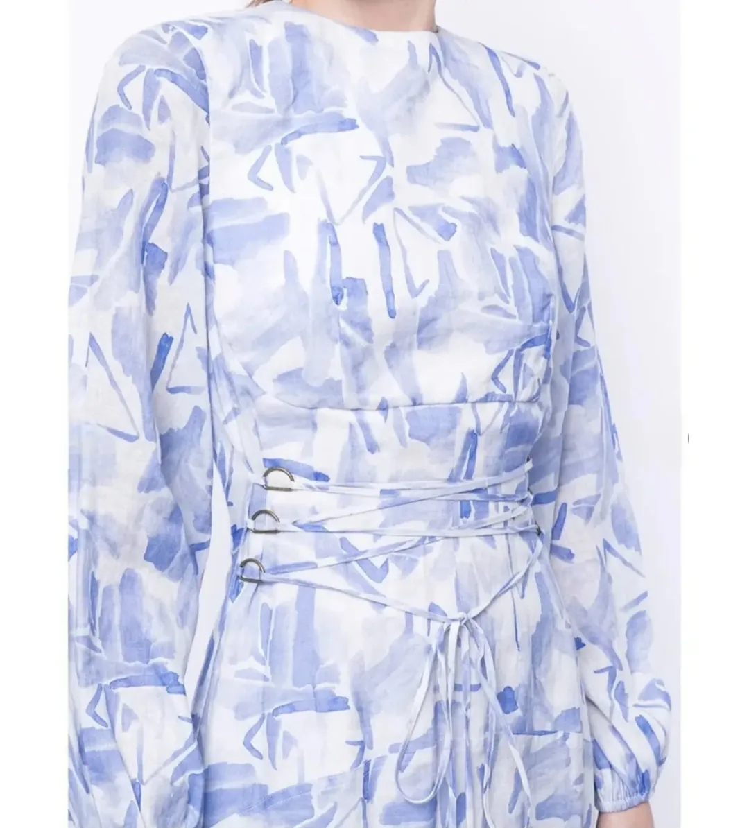 Rachel Gilbert Faris Abstract Print Dress Blue/White Size 3/AU12 for rent on The Volte - main image