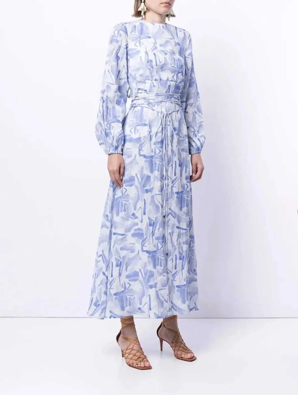 Rachel Gilbert Faris Abstract Print Dress Blue/White Size 3/AU 14 - Image 3