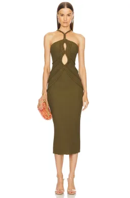 Cult Gaia Avery Knit Dress Khaki Size 8 for rent on The Volte - image 1
