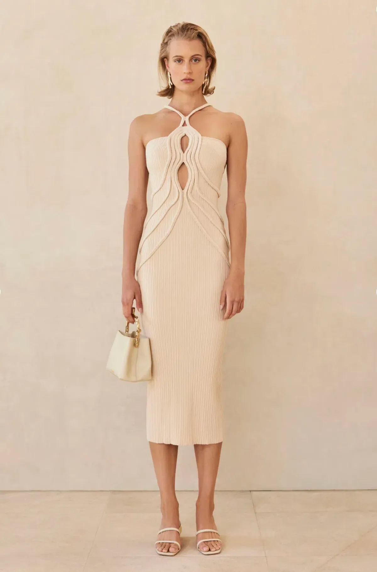 Cult Gaia Avery Knit Dress Cream Size 8 for rent on The Volte - main image