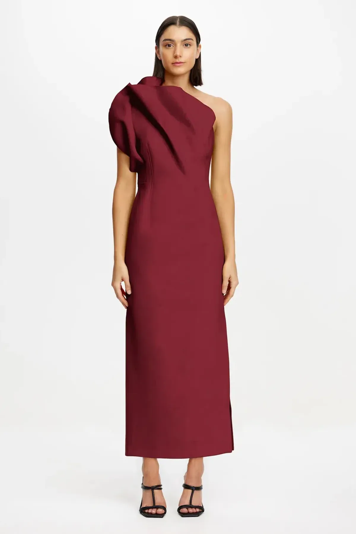 Acler Hawkley Midi Dress Bordeaux Size 10 for rent on The Volte - main image