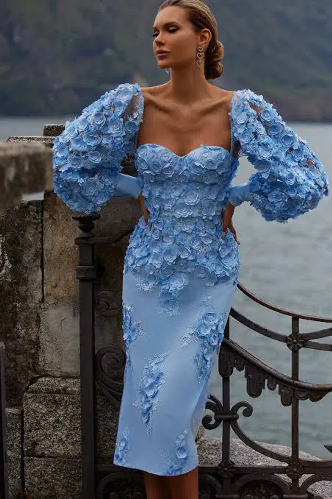 Alamour The Label Ginvra 3D Flower Dress Blue Size M /Au 10 for rent on The Volte - main image