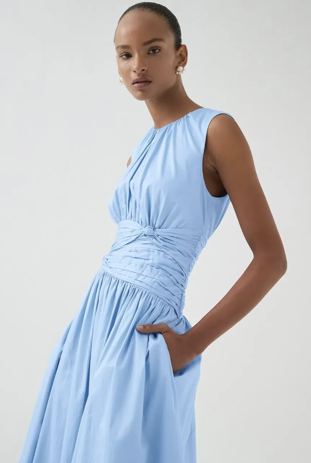 Aje Agatha Knot Midi Dress Powder Blue Size AU 12 for rent on The Volte - main image