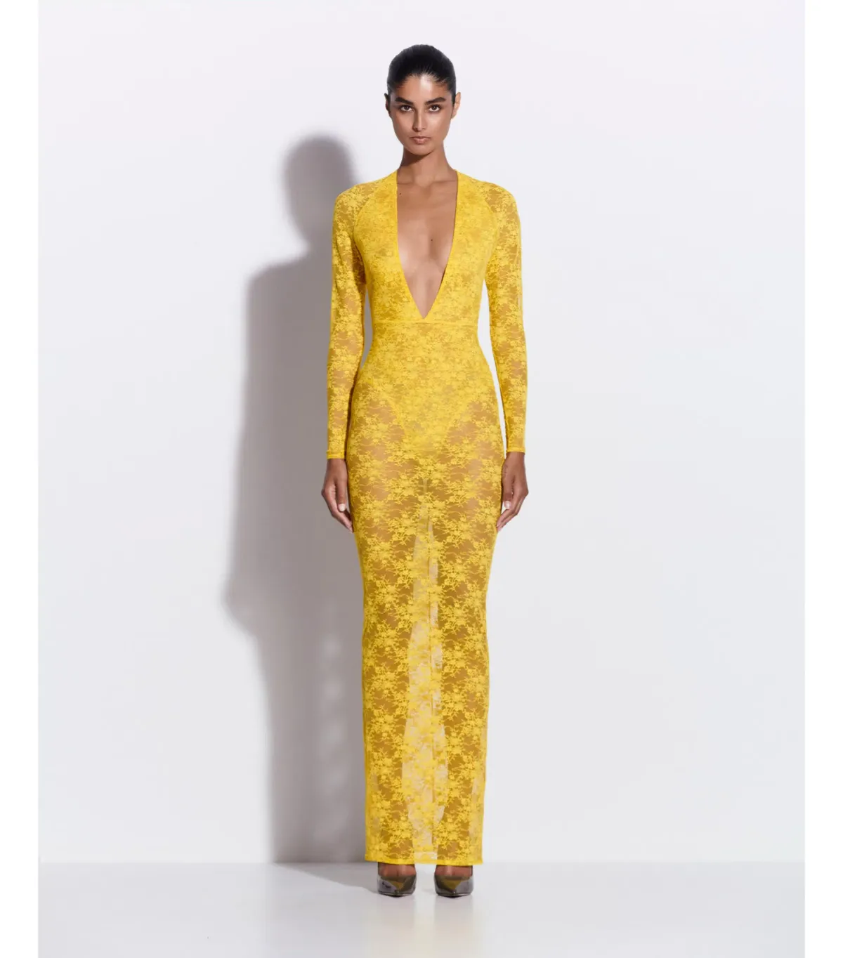 Alex Perry Long Sleeve Halter Column in Lace Yellow Size AU 8 - Image 1