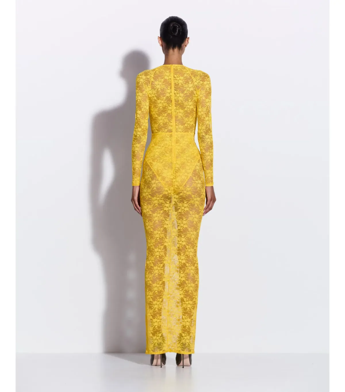 Alex Perry Long Sleeve Halter Column in Lace Yellow Size AU 8 - Image 2