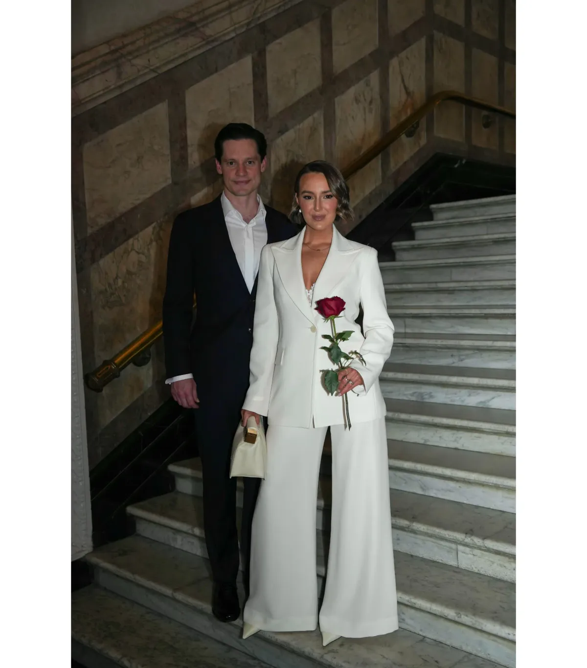 Carla Zampatti Crepe Long Line Jacket and Wide Waisted Pant Set Ivory Size AU 6 for rent on The Volte - main image