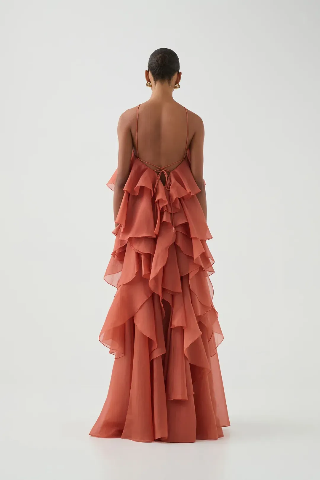 Aje Pandorea Layered Maxi Dress Coral Clay Size AU 8 for rent on The Volte - main image