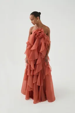 Aje Pandorea Layered Maxi Dress Coral Clay Size AU 8 for rent on The Volte - image 7