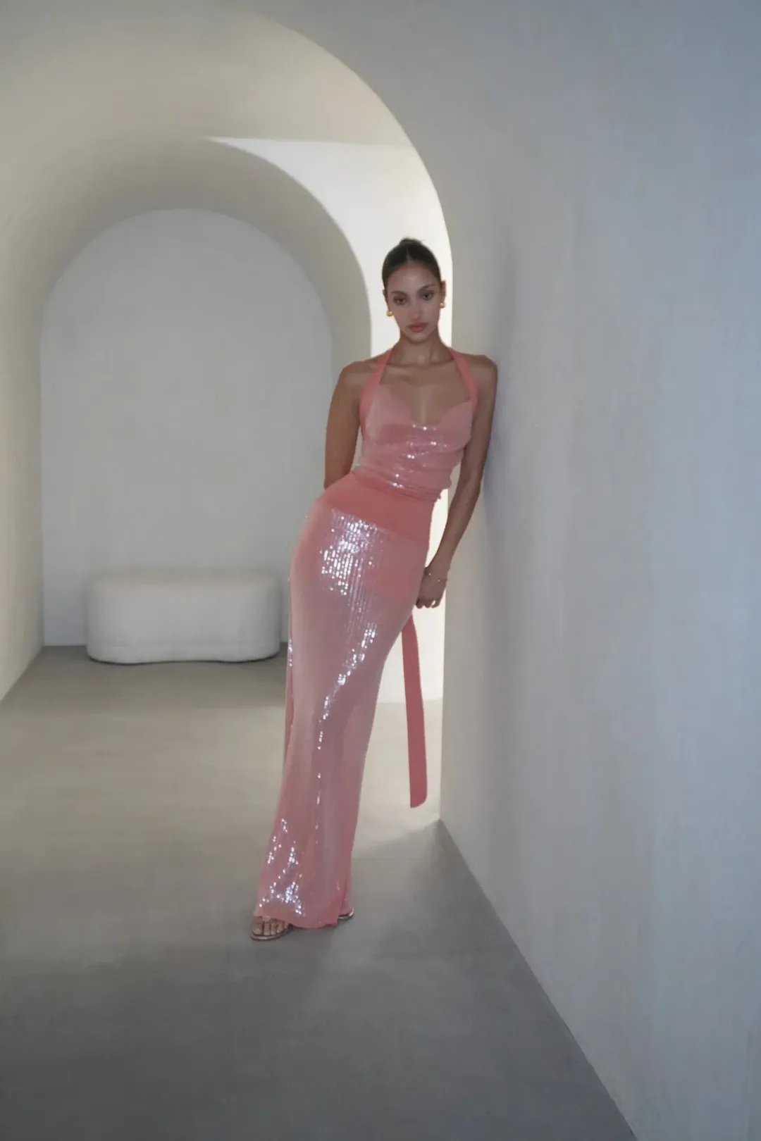 Deconduarte Lilou Maxi Dress in Coral Size AU 10 for rent on The Volte - main image