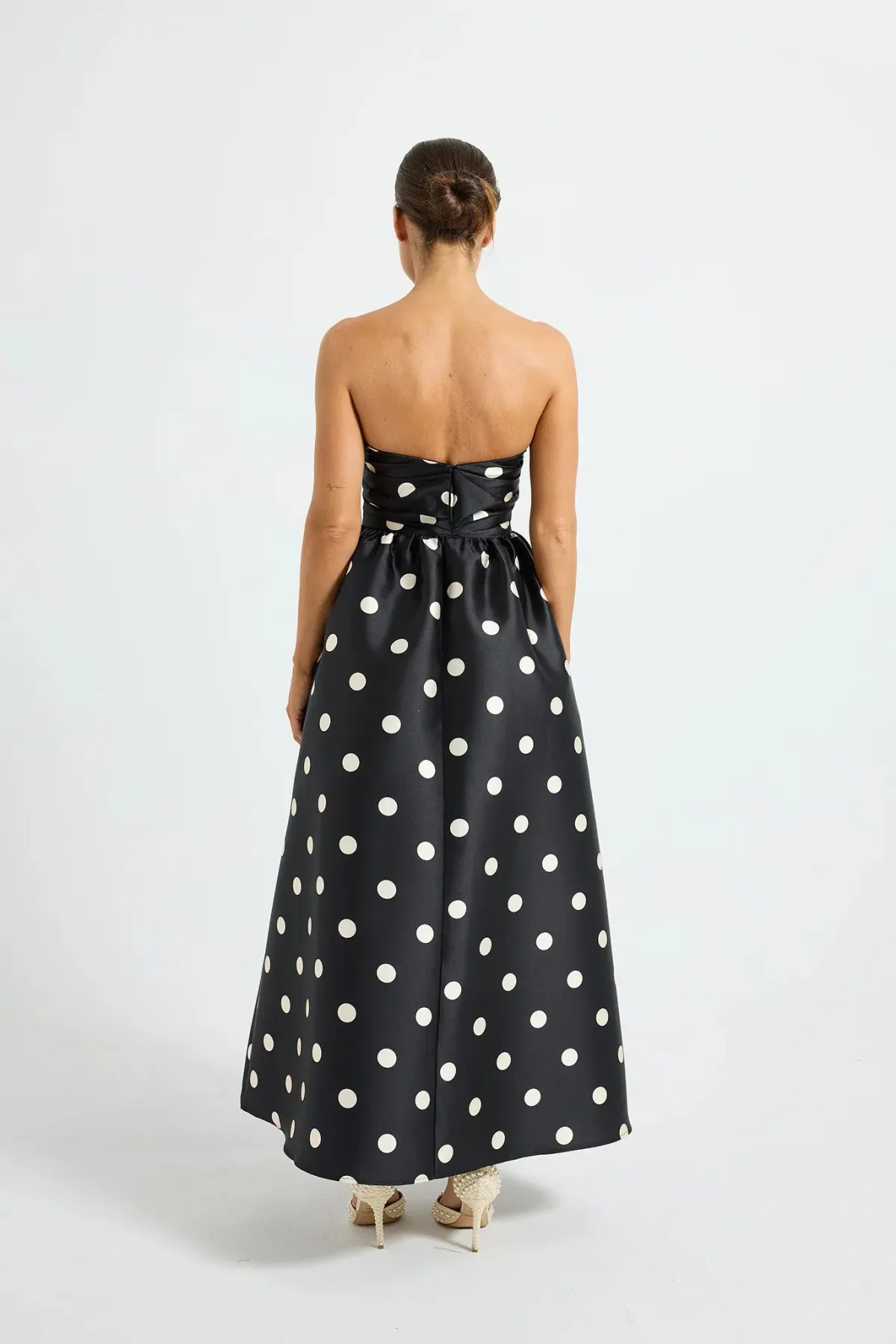 Pasduchas Dottie Strapless Midi Dress Polka Dot Black/Cream Size 10 - Image 4