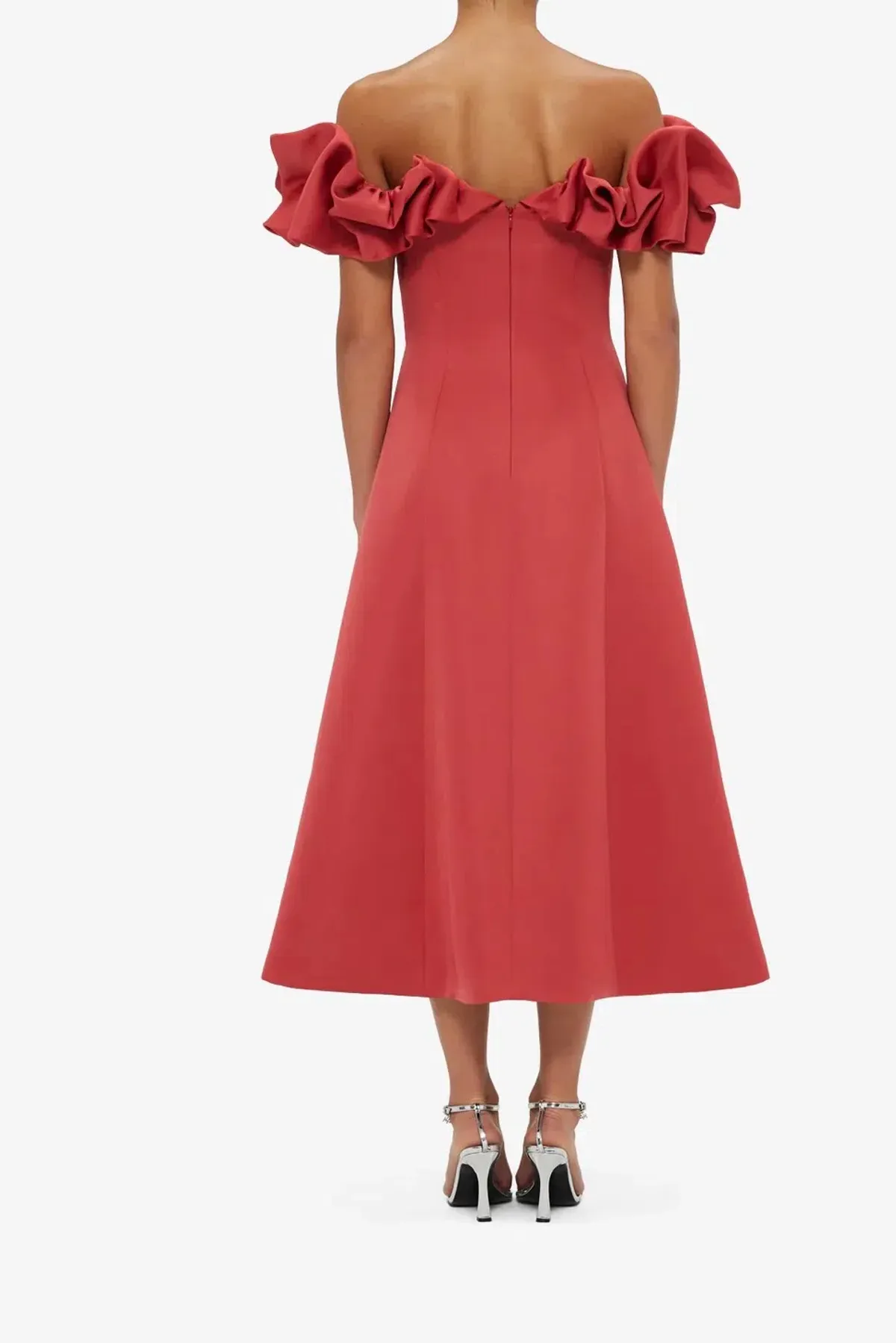 Leo Lin Annie Off Shoulder Frill Midi Dress Red Size 16 - Image 2