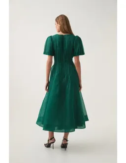 Aje Nova Pleated Midi Dress Emerald Green Size 16 for rent on The Volte - image 4