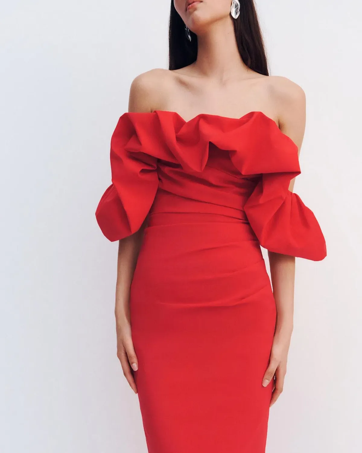 Shona Joy Campbell Off Shoulder Bubble Maxi Dress Goji Size AU 12 - Image 4