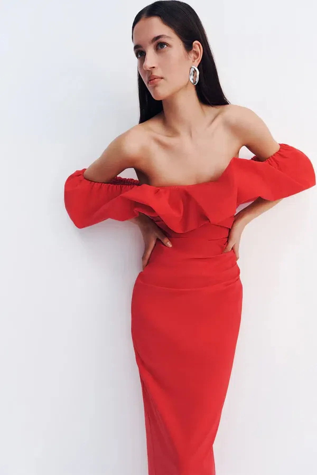 Shona Joy Campbell Off Shoulder Bubble Maxi Dress Goji Size AU 10 - Image 5