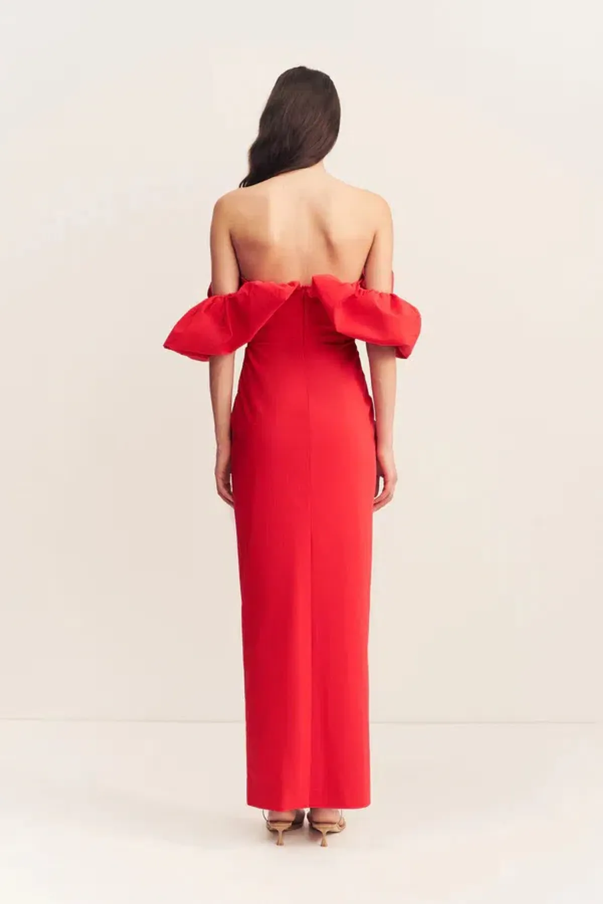 Shona Joy Campbell Off Shoulder Bubble Maxi Dress Goji Size AU 10 - Image 4