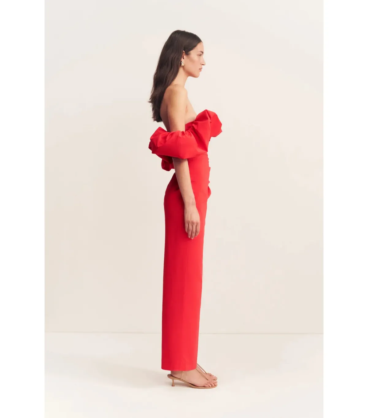 Shona Joy Campbell Off Shoulder Bubble Maxi Dress Goji Size AU 8 - Image 4