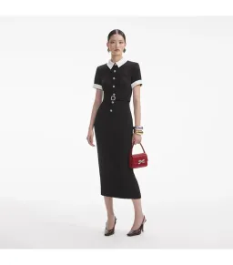 Self Portrait Crepe Contrast Midi Dress Black Size S / AU 8 for rent on The Volte - image 1