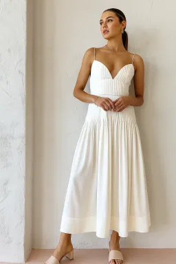 Clea Cameron Pin Tuck Midi Dress White Size AU 8 for rent on The Volte - image 1