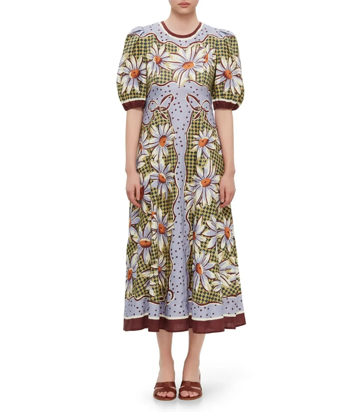 Alemais Daisy Linen Midi Dress Multi Size AU 12 - Image 1