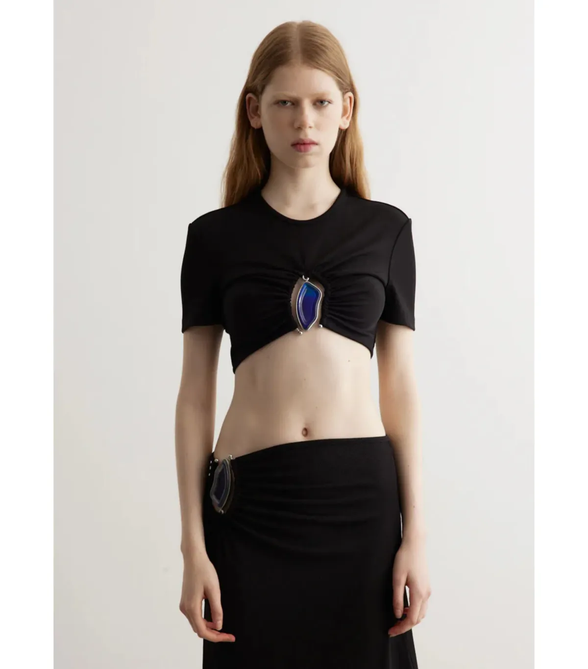 Christopher Esber Moodstone Ruched Crop T-Shirt and Maxi Skirt Black Size AU 8 - Image 2