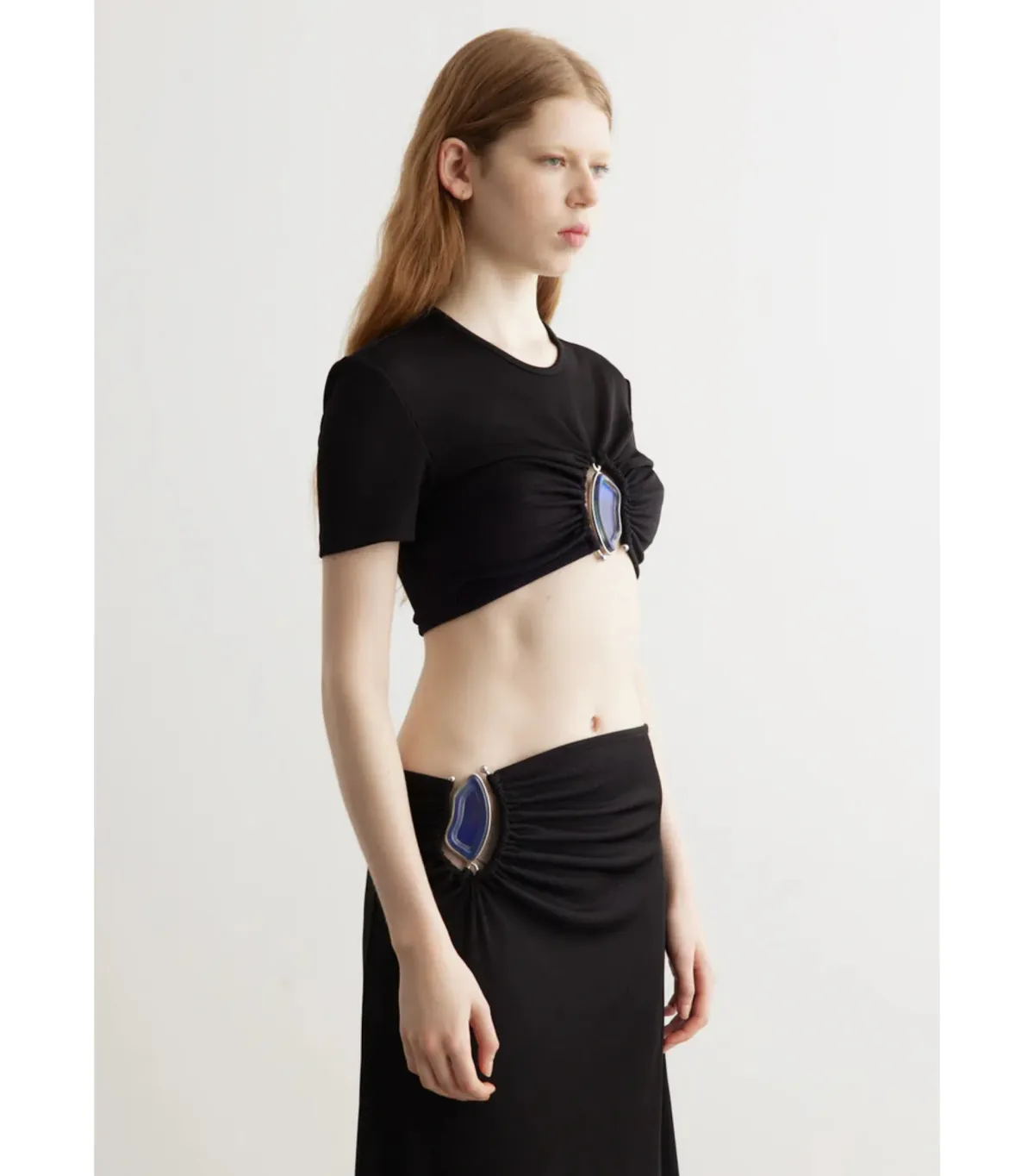 Christopher Esber Moodstone Ruched Crop T-Shirt and Maxi Skirt Black Size AU 8 - Image 3