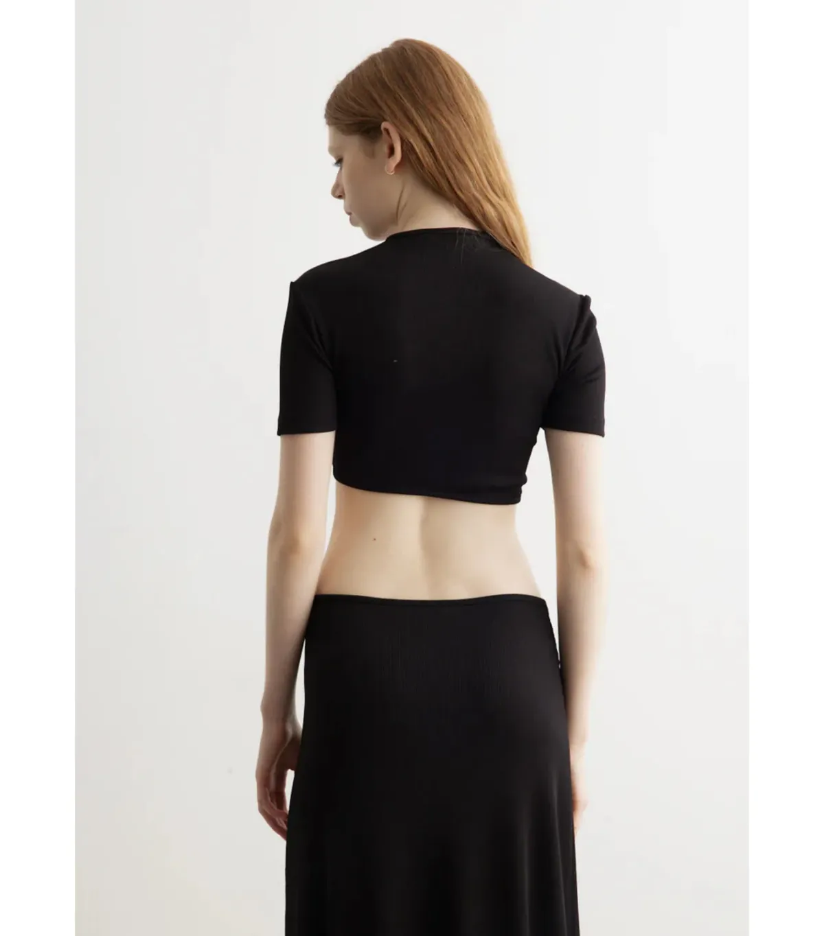 Christopher Esber Moodstone Ruched Crop T-Shirt and Maxi Skirt Black Size AU 8 - Image 5