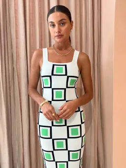 By Johnny Lipari Knit Midi In Green Ivory Black Size 6 for rent on The Volte - image 2