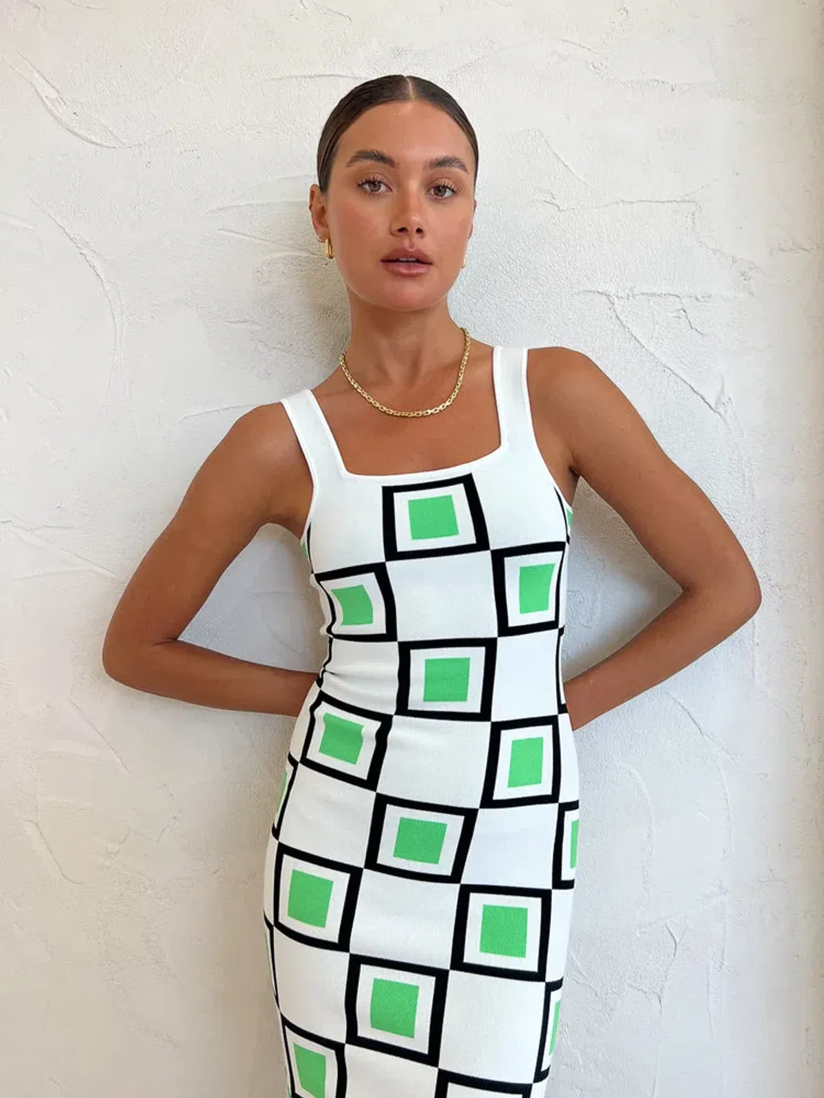 By Johnny Lipari Knit Midi In Green Ivory Black Size 6 - Image 4